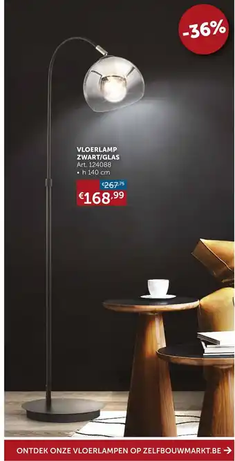 Zelfbouwmarkt Vloerlamp Zwart/Glas Art. 124088 140 cm aanbieding