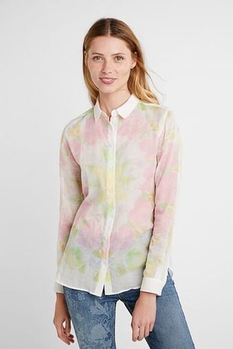 Desigual Overhemdblouse met etnische penseelstreken - WHITE - XXL aanbieding