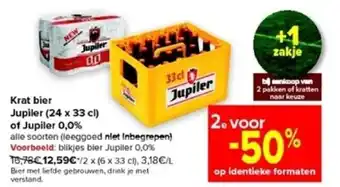 Carrefour Market Krat Bier Jupiler 24 x 33cl of Jupiler 0.0% aanbieding