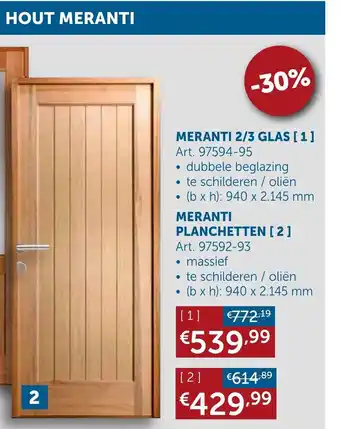 Zelfbouwmarkt Buitendeur - Hout Meranti Planchetten aanbieding