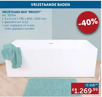 Zelfbouwmarkt Vrijstaand Bad "Bright" Art. 93704 aanbieding