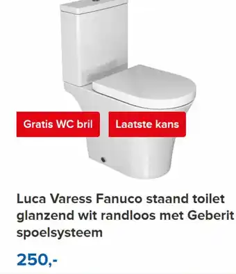 X2O Luca Varess Fanuco Staand Toilet Glanzend Wit Randloos met Geberit Spoelsysteem aanbieding