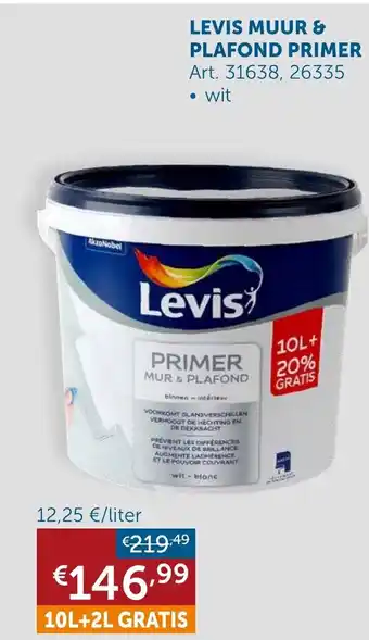 Zelfbouwmarkt Levis muur & plafond primer 10L+2L gratis aanbieding