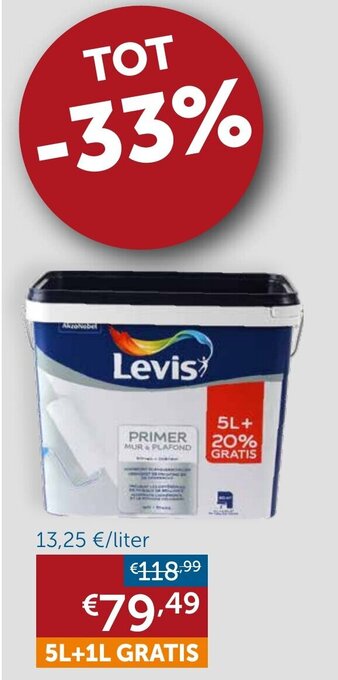 Zelfbouwmarkt Levis muur & plafond primer 5L+1L gratis aanbieding