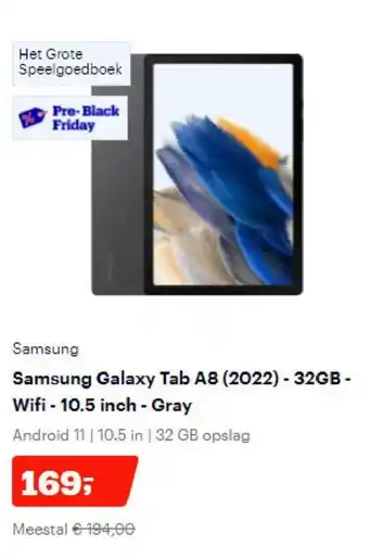 Bol.com Samsung galaxy tab A8 (2022) 32gb 10.5 inch gray aanbieding