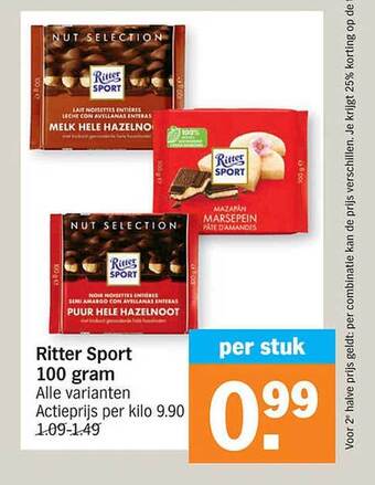 Albert Heijn Ritter sport 100 gram aanbieding