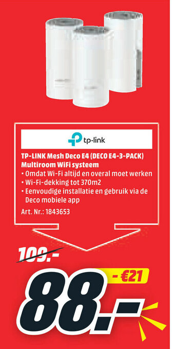 TP-Link Mesh Deco E4 (Deco E4-3-Pack) Multiroom Wifi systeem