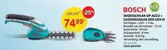 Brico Bosch snoeischaar op accu + gazonschaar isio gen iii aanbieding