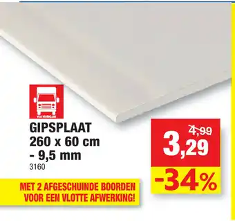 Hubo Gipsplaat 260 x 60 - 9,5mm aanbieding
