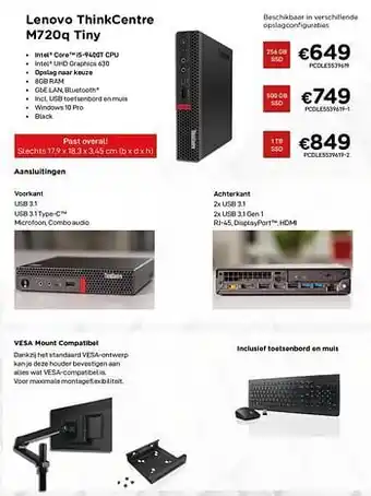 CompuDeals Lenovo thinkcentre m720q tiny 256 gb ssd aanbieding