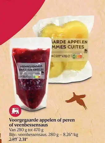 Delhaize Voorgegaarde appelen of peren of veenbessensaus aanbieding
