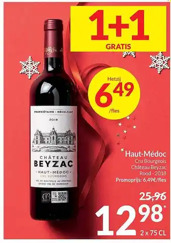 Intermarché Haut-médoc cru bourgeois château beyzac rood 2018 1+1 gratis aanbieding