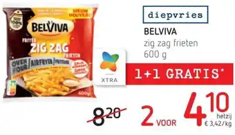 Spar Colruyt Belviva zig zag frieten 600G 1+1 gratis aanbieding