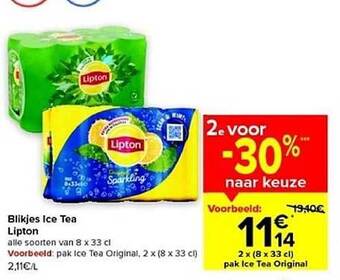 Carrefour Blikjes ice tea lipton aanbieding