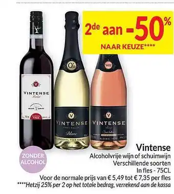 Vintense alcoholvrije wijn of schuimwijn 2de aan -50% naar keuze