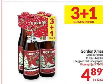 Intermarché Gordon xmas sterk kerstbier 3+1 gratis in pak aanbieding