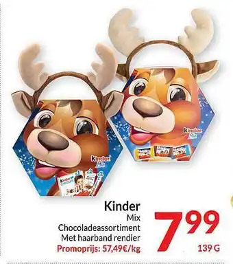 Intermarché Kinder mix chocoladeassortiment met haarband rendier aanbieding