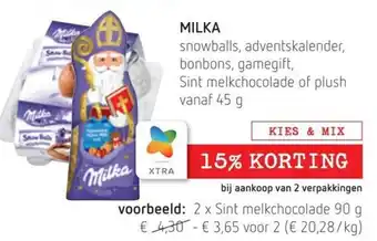 Spar Colruyt Milka sint melkchocolade 90G aanbieding