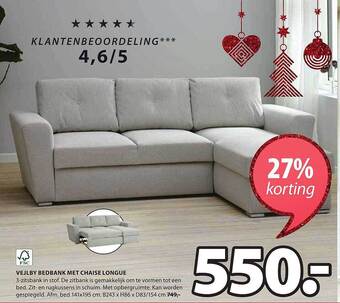 Jysk Vejlby bedbank met chaise longue aanbieding