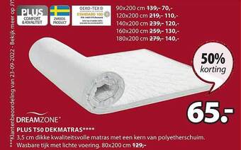 Jysk Dreamzone plus t50 dekmatras aanbieding