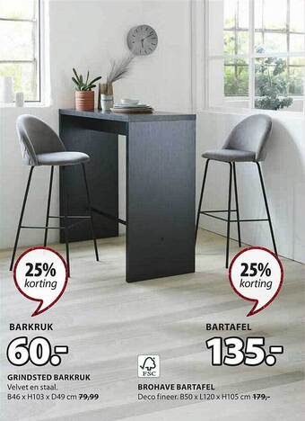 Jysk Grindsted barkruk brohave bartafel aanbieding