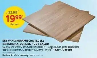 Brico Set van 2 keramische tegels imitatie natuurlijk hout balau aanbieding