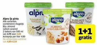 Albert Heijn Alpro ijs pints almond salted caramel aanbieding