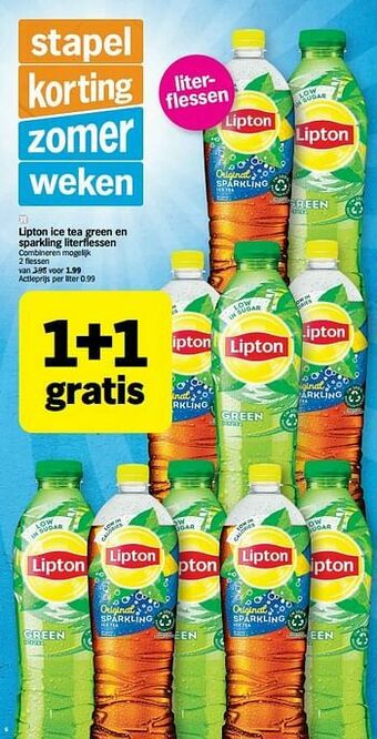 Albert Heijn Lipton ice tea green en sparkling literflessen aanbieding