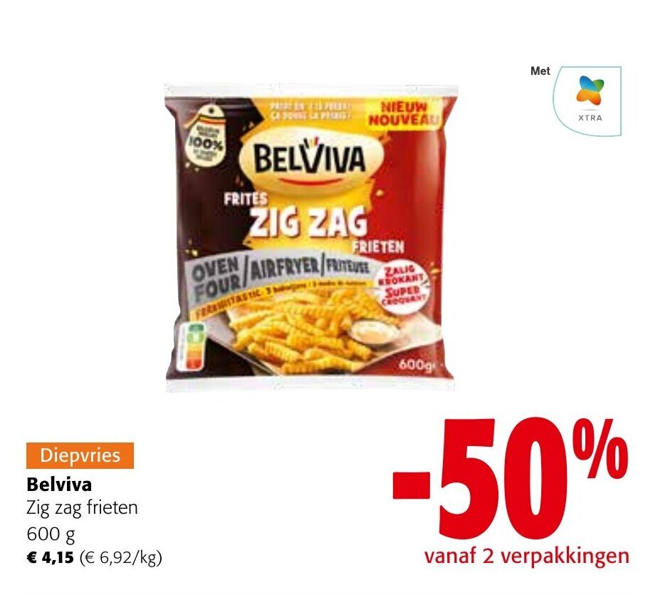 Belviva Zig Zag Frieten 600g promotie bij Colruyt