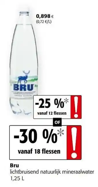 Colruyt Bru lichtbruisend natuurlijk mineraalwater 1.25 l aanbieding