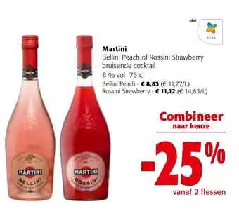 Colruyt Martini Bellini Peach of Rossini Strawberry Bruisende cocktail 75 cl aanbieding