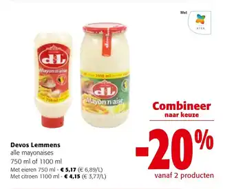 Colruyt Devos Lemmens Alle mayonaises 750 ml of 1100 ml aanbieding