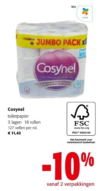 Colruyt Cosynel Toiletpapier 3 Lagen 18 rollen 127 vellen per rol aanbieding