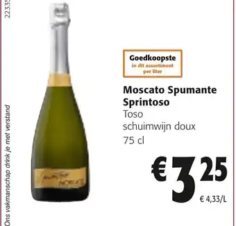 Colruyt Moscato Spumante Sprintoso Toso Schuimwijn Doux 75cl aanbieding