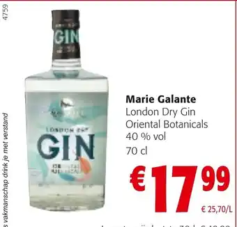Colruyt Marie Galante London Dry Gin Oriental Botanicals 40% Vol 70cl aanbieding