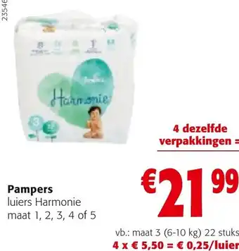 Colruyt Pampers Luiiers Harmonie maat 1,2,3,4 of 5 aanbieding