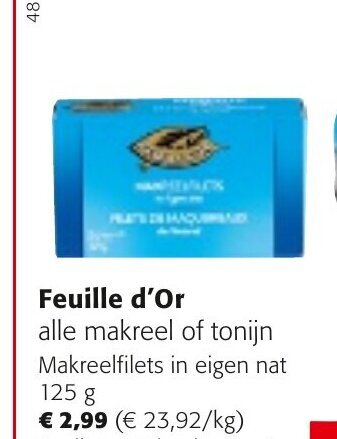 Colruyt Feuille d'Or Makreelfilets in eigen nat 125g aanbieding