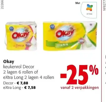 Colruyt Okay Keukenrol Decor 2 Lagen 6 Rollen of Extra Long 2 Lagen 4 Rollen aanbieding