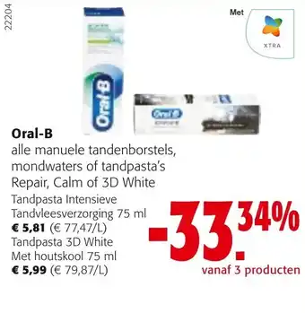 Colruyt Oral-B Tandpasta Intensieve Tandvleesverzorging 75ml , Tandpasta 3D White met Houtskool 75ml aanbieding