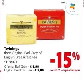 Colruyt Twinings Thee Original Earl Grey of English Breakfast Tea 50 Stuks aanbieding