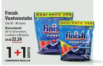 Sligro 1+1 gratis finish vaatwastabs zak 42 - 80 stuks aanbieding