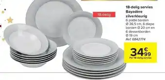 Carrefour 18-delig servies bayadère zilverkleurig aanbieding