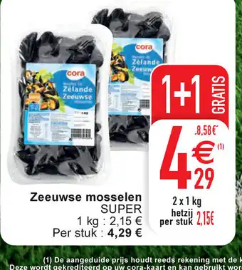 Cora Super Zeeuwse mosselen 2x1kg 1+1 gratis aanbieding