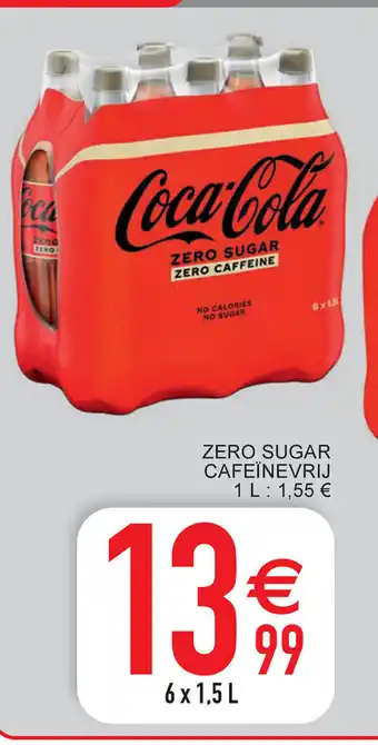 Cora Coca-Cola Zero sugar cafeinevrij 6x1,5L aanbieding
