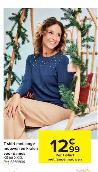 Carrefour T-shirt met lange mouwen en kralen voor dames aanbieding