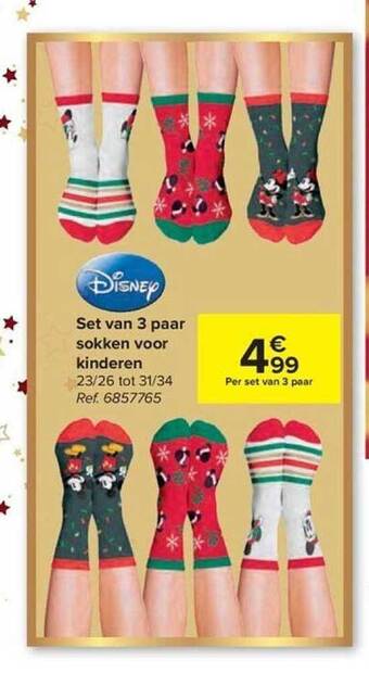 Carrefour Disney set van 3 paar sokken voor kinderen aanbieding
