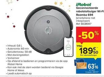 Carrefour Irobot geconnecteerde robotstofzuiger wi-fi roomba 694 aanbieding