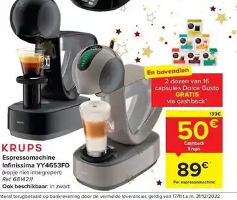 Carrefour Krups espressomachine infissima yy4653 fd aanbieding