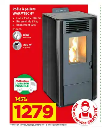 Poele a pellets Warmtech 49x47x89