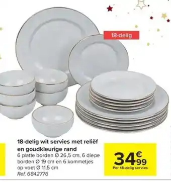 18-delig wit servies met relief en goudkleurige rand